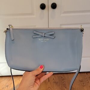 Kate Spade NY Sawyer Street Declan chain bow crossbody leather bag in light Blue